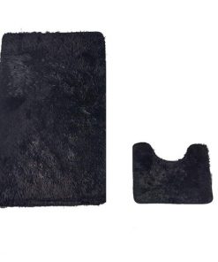 BLACK Pentagone Bath & Pedestal Mat Set Bathroom Shower Bath Mat With Non Slip Back