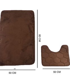 BROWN PENTA Pentagone Bath & Pedestal Mat Set Bathroom Shower Bath Mat With Non Slip Back