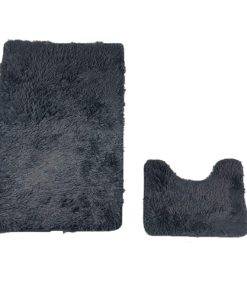 GRAY Pentagone Bath & Pedestal Mat Set Bathroom Shower Bath Mat With Non Slip Back