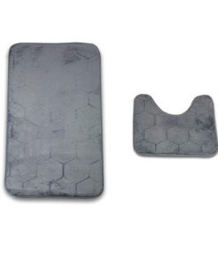 GRAY PENTA Pentagone Bath & Pedestal Mat Set Bathroom Shower Bath Mat With Non Slip Back